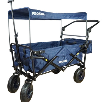 FROSAL Bollerwagen Nick PRO blau faltbar mit Schiebegriff Dach & Bremse