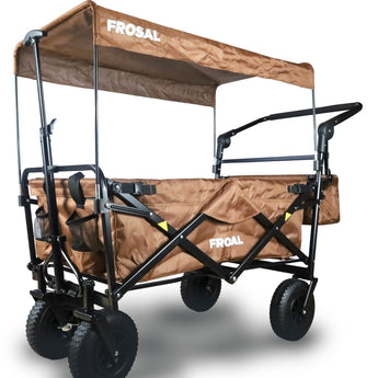 FROSAL Bollerwagen Nick PRO braun faltbar mit Schiebegriff Dach & Bremse