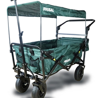 FROSAL Bollerwagen Nick PRO grün faltbar mit Schiebegriff Dach & Bremse