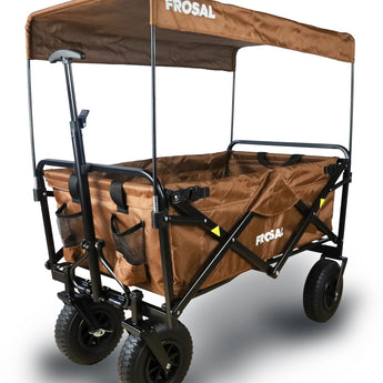 FROSAL Bollerwagen Nick faltbar mit Luftreifen Bremse & Dach braun